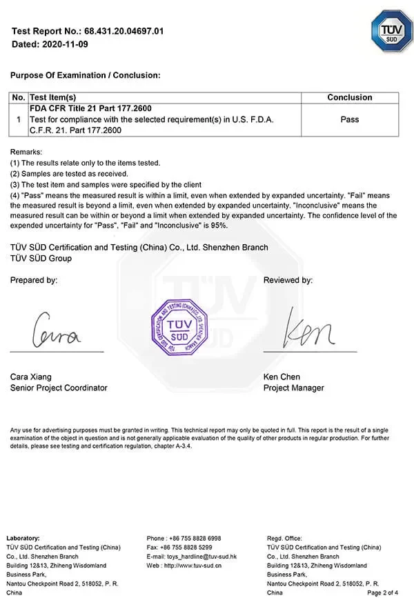 silicone mat fda test report