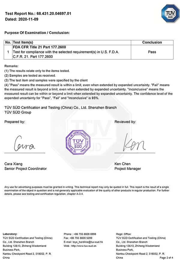 silicone mat fda test report